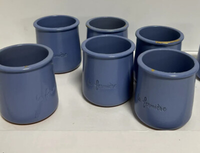 6 La Fermiere Terra Cotta Pots Periwinkle Blue French Yogurt Crocks ~ SET