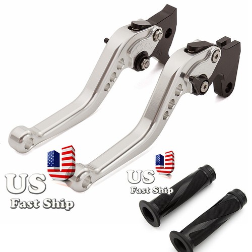 CNC Short Clutch Brake Lever w/Handle Grips For CBR600RR 2003 04-06 Silver&Black - Picture 1 of 13