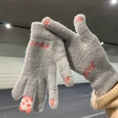 Warm Knitted Winter Gloves For Women Girls Cartoon Panda Soft TouchScreen Gloves