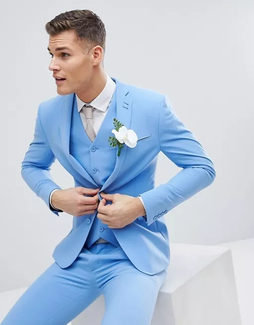 Sky blue slim fit suit sale