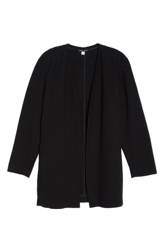 Eileen Fisher Black Long Jacket Cotton Tencel Stretch Geometry Small NWT $338 S