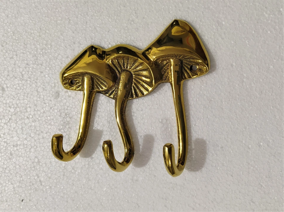 Lot of 3 Brass Mushroom Wall Mount Hooks Decorative Key Rack - Image 2 of 4