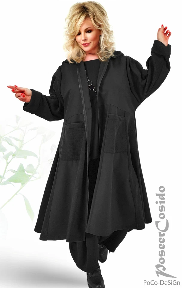 LAGENLOOK Softshell Fleece Glocken Mantel schwarz 46 48 50 52 54 56 58 XXL XXXL - Bild 4 von 4
