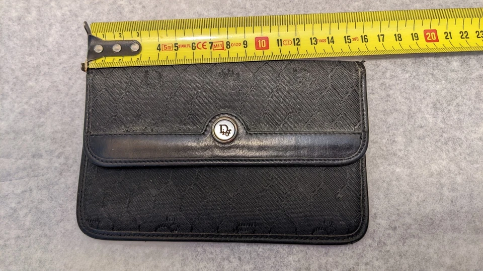 Dior, vintage, porte-monnaie, porte cartes, monogramme, noir toile et cuir 16cm - Photo 3/4