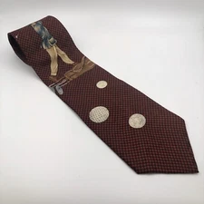 MARK ALEXANDER MENS 100% Silk Maroon Golf Print Necktie Made In The USA