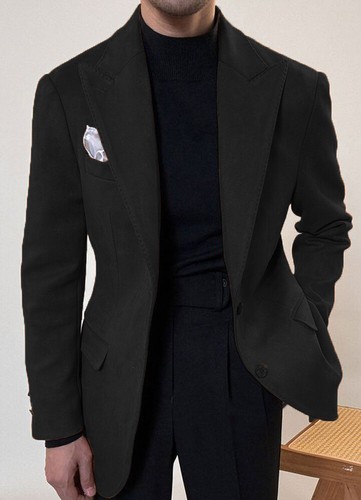 Suede Fashion Men's Suits Peak Lapel Business Tuxedos Wedding Groom Prom Blazer - Picture 18 of 28