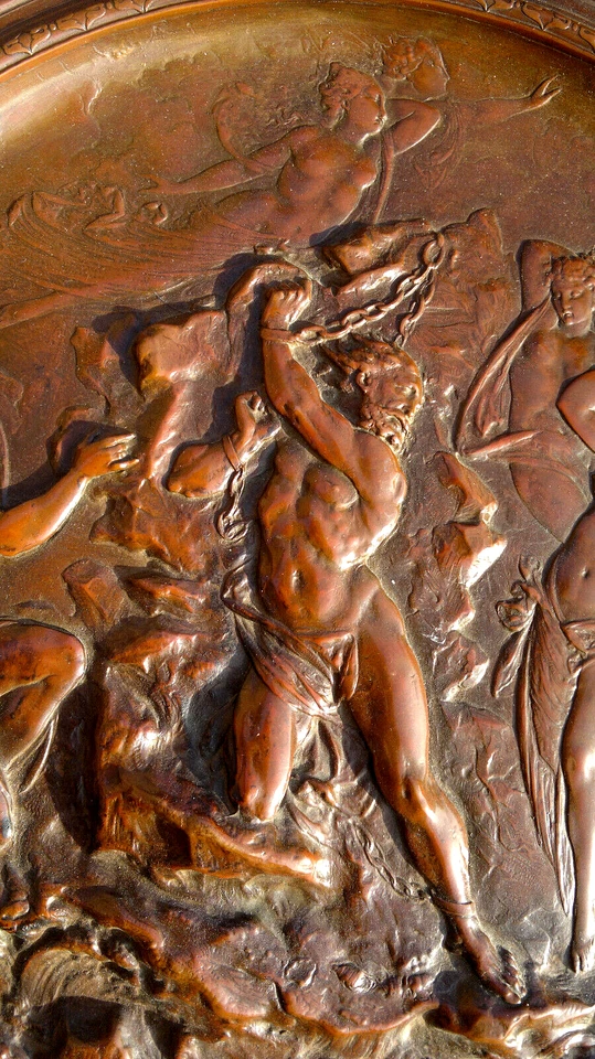 Antique c1883 Elkington & Co Greek Mythological Prometheus Wall Plaque 14.25" - Image 3 of 4