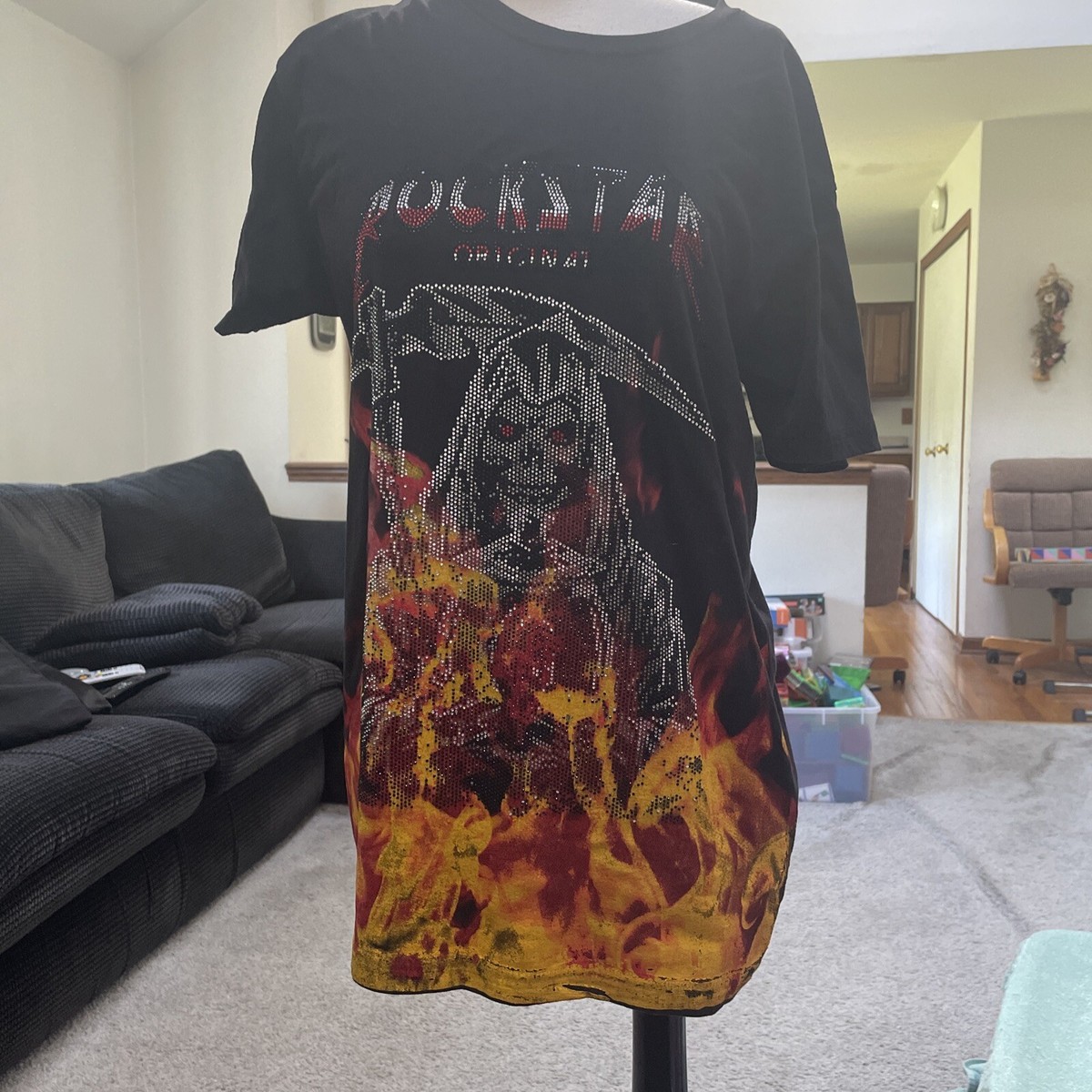 Rockstar Original Black Beaded Short Sleeve T Shirt Size Medium | eBay