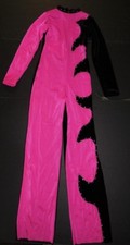 NWOT Art Stone Hot Pink Black Velvet Long Sleeve Unitard Rhinestones Med Child