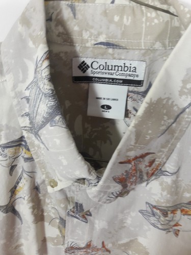 COLUMBIA SPORTSWEAR Men's button front cotton fish design casual size L - Picture 2 of 3