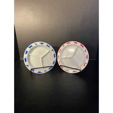 Vintage Hazel Atlas Childs Divided Dish Farm Animal Theme in Both Red and Blue