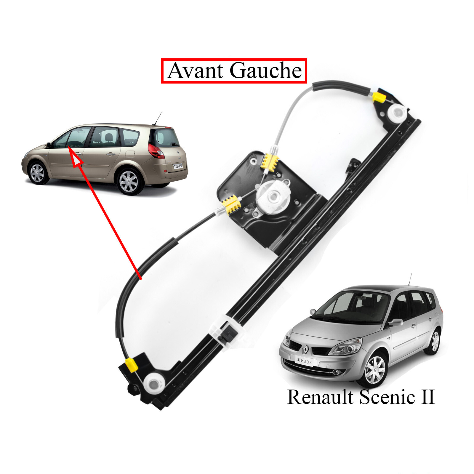 Mécanisme lève vitre avant gauche Scenic 2 robuste en acier renforcé
