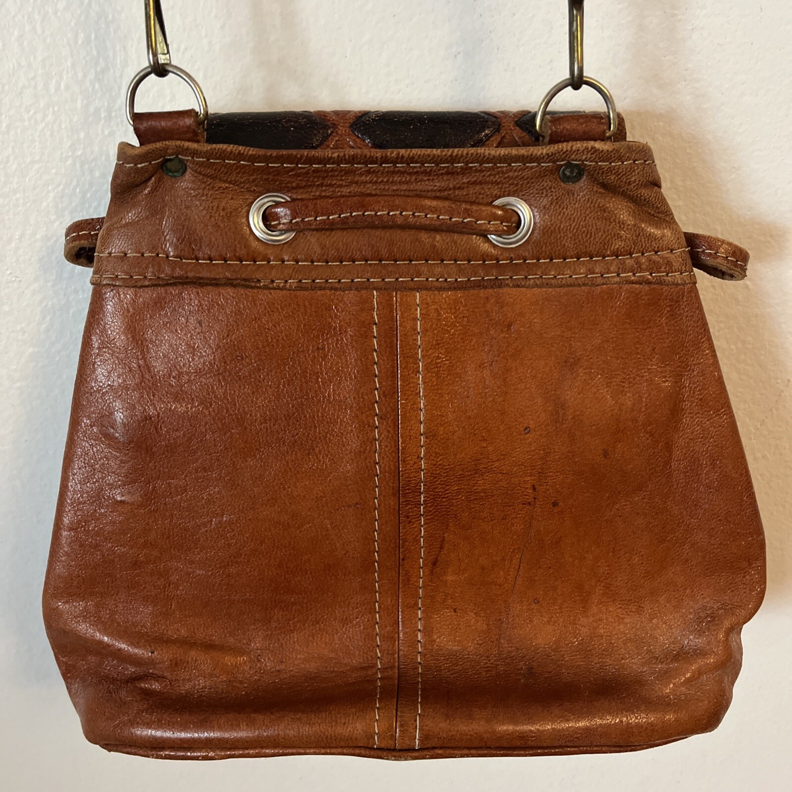 Vintage Tooled Patchwork Leather Artisan Black Br… - image 5