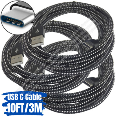 1-3Pack 10ft USB Type C Fast Charger Cable Lot For Samsung Android Charging Cord