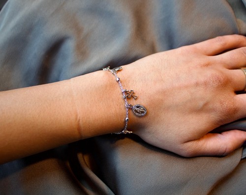 Sterling Silver Blessed Virgin Mary Charm Bracelet - 7.25" Religious Bracelet - Picture 4 of 7