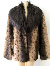 Faux Fur Coat Adrienne Landau Brown Mix Hip Length Long Sleeve 3X NWT