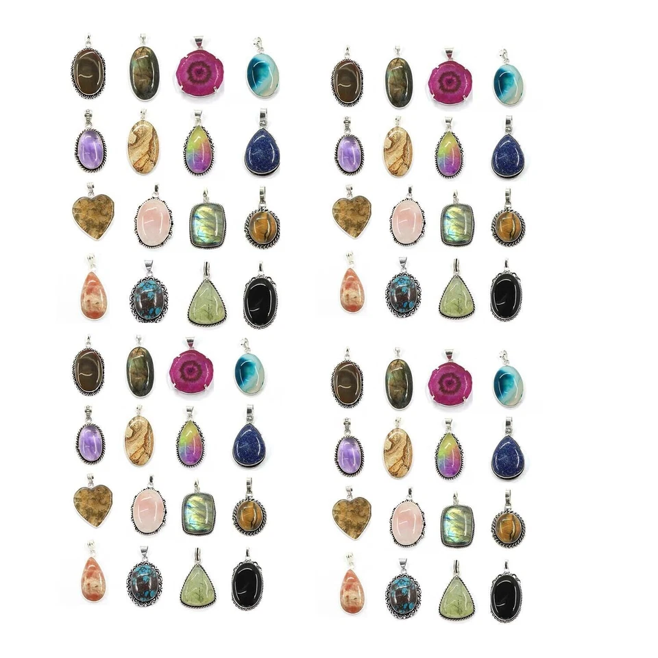 Elegante Lote Colgante Elegante Multi Jaspe y Mezcla de Piedras Preciosas Plata de Ley 925 Chapado Foto 2 de 3