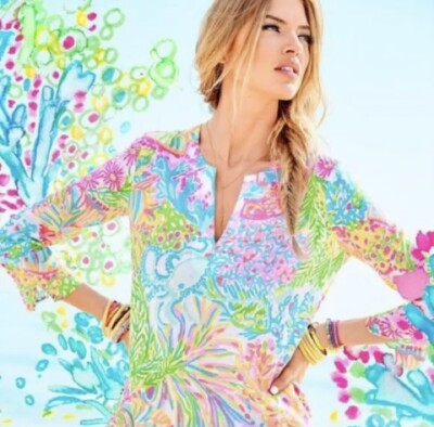 LILLY PULITZER XS MARCO ISLAND TUNIC LOVERS CORAL GRAIL! BEAUTIFUL PRINT