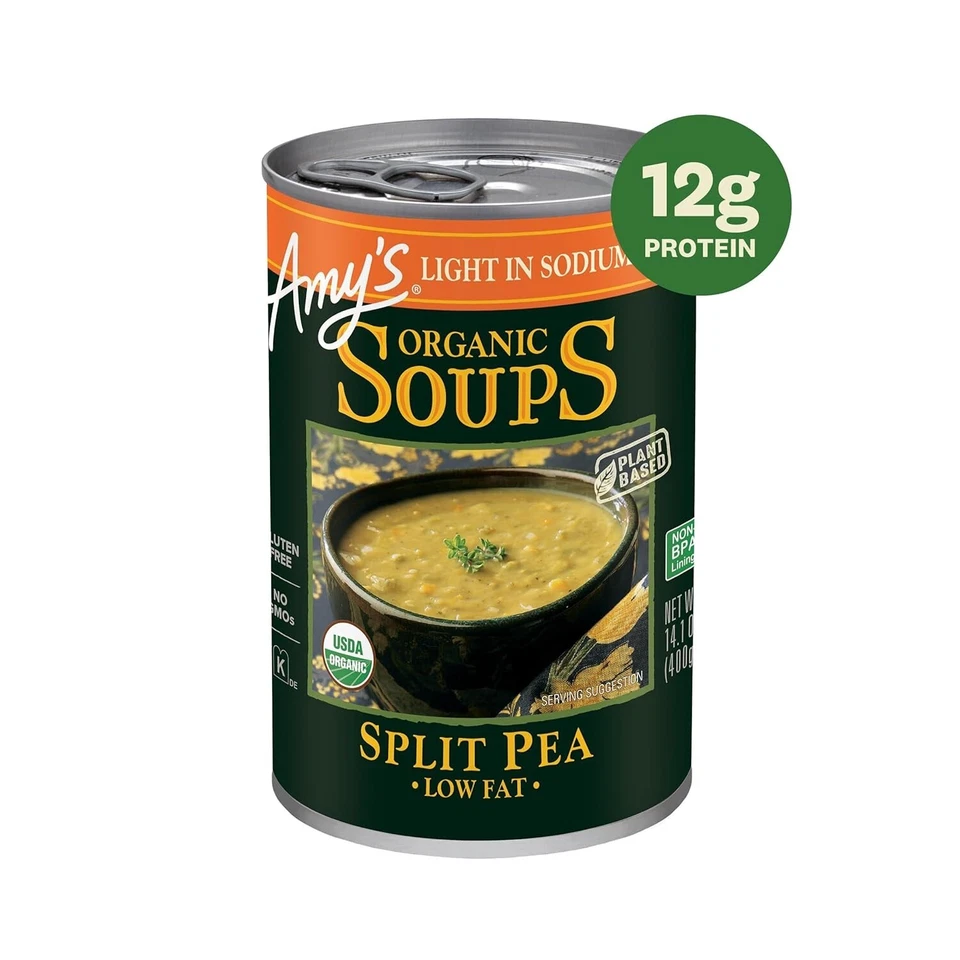 Sopa orgánica de guisantes divididos Amy's - baja en sodio y alta en proteínas, 12 latas de 14,1 OZ Foto 4 de 4