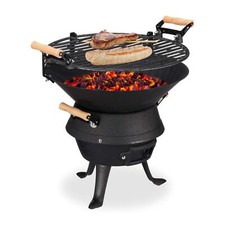 Barbecue Grill Pieds Fonte Fer Foyer Réglable Look Rustique Naturel Charbon Bois