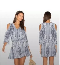 Alice + Olivia Women's Sz 8 Jolene Cold Shoulder Dress Paisley Mosaic Blue