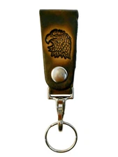 Leather Belt Fob Key Chain, Handcrafted, Many Tooled Designs, Eagle Fish Wolf 