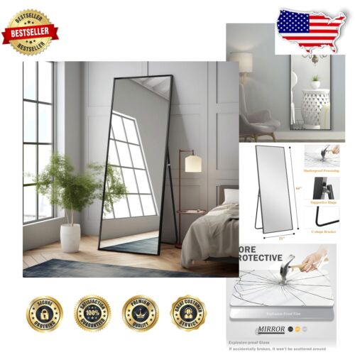 Shatterproof 64" x 21" Black Full Body Mirror - Modern Wall or Stand Design