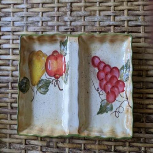 Lorren Home Trends Elisa Collection 10" 2 section Dish - Hand-painted New - Picture 1 of 10