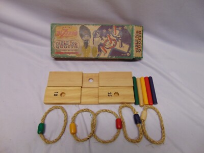 The Amazing BIZARRO Table Top Quoits game wooden & rope BOX Bell & Curfew
