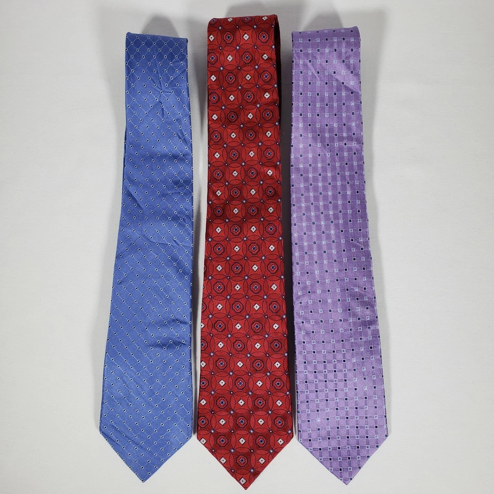 Lote de 3 - Corbatas de cuello CLUB ROOM para hombre, 100 % seda, color = azul, rojo y morado Foto 2 de 4