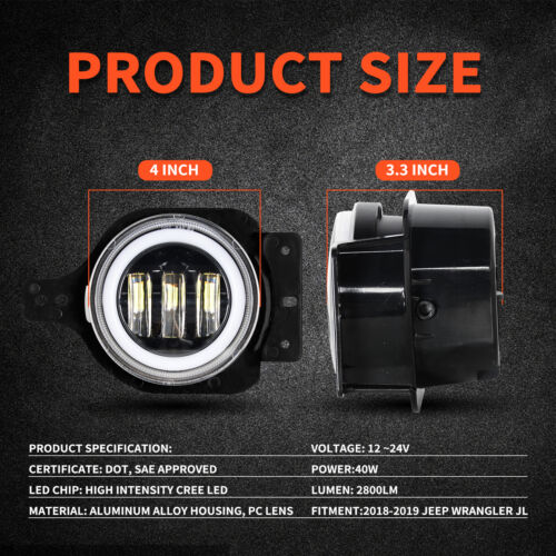 RGB 9'' Halo LED Headlights Fog Light Combo Fit Jeep Wrangler JL Gladiator 2018+ - Foto 19 di 19