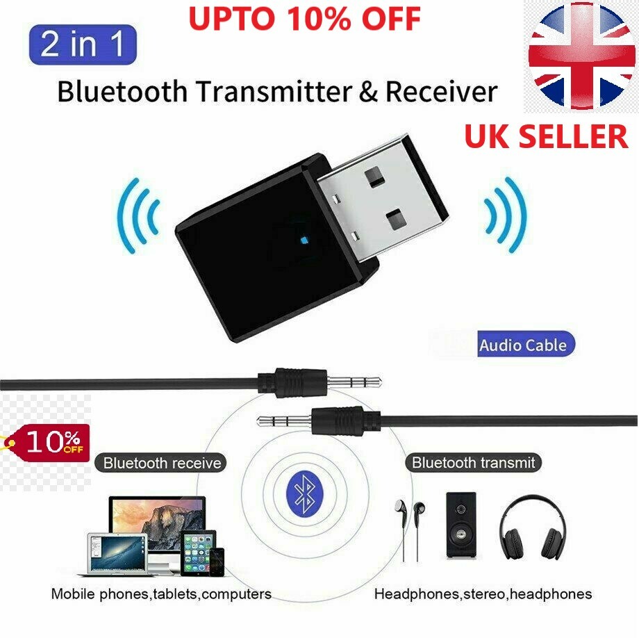 USB Bluetooth 5.0 Audio Sender + Empfänger Adapter für TV PC Auto AUX Lautsprecher