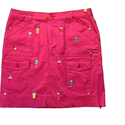 Think Tank Skirt Womens 8 Chino Pink Cocktails Drinks Martini Embroidered Preppy