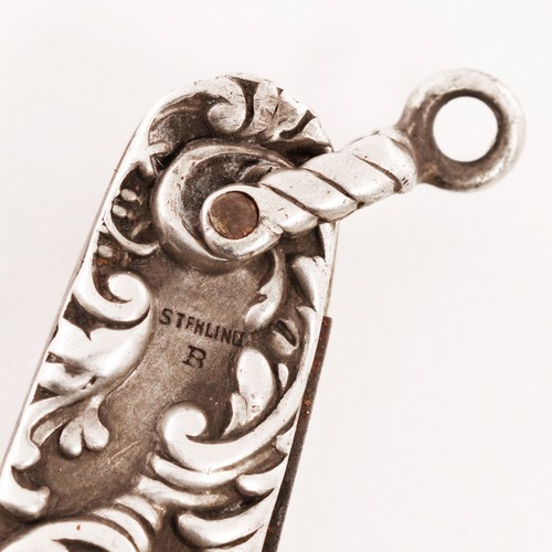 STERLING SILVER 4 BLADED FRUIT, PEN, POCKET KNIFE SCROLLWORK NO MONOGRAM - Picture 6 of 6