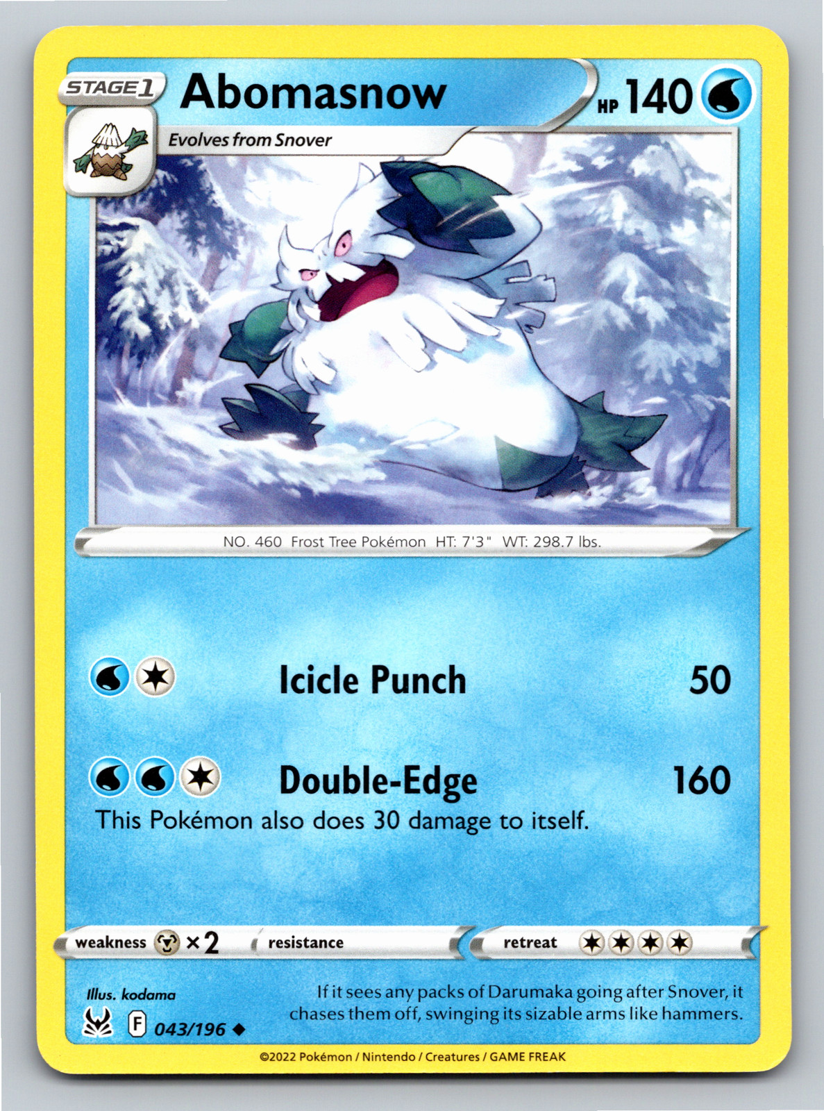 Abomasnow 043/196 Uncommon Lost Origin Pokemon Card - NM Near Mint