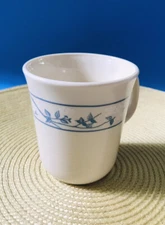 1 Corning Coffee Cup Cream W/ 2 Blue Stripes & White Blooms “Spring Blossom”