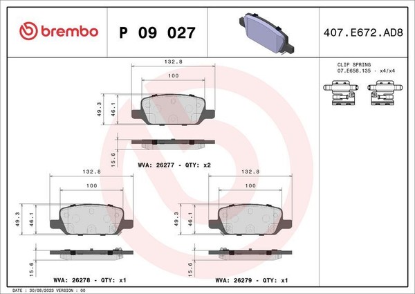 Brembo P 09 027 Bremsbelagsatz, Scheibenbremse FüR Tesla-image