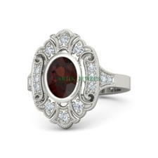 Natural Garnet Gemstone with 925 Sterling Silver Ring for Women's 4280