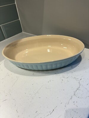 Große geriffelte Keramikschale 14 cm hellblau & creme 