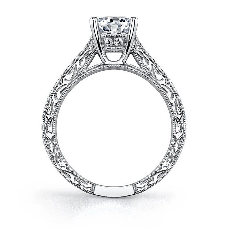 Anillo de lujo chapado en oro blanco de 18 quilates banda hueca retro AAA CZ redondo de 7 mm para mujer Foto 3 de 4