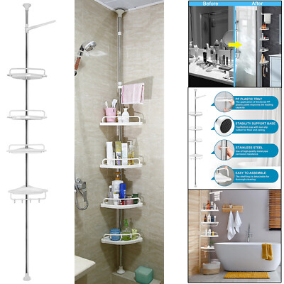 4 Tier Telescopic Bathroom Wall Corner Shelf Rack Storage Organizer Shower Caddy | eBay