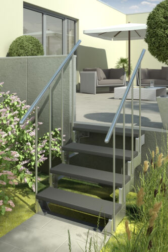 Außentreppe Gardentop mit zwei Geländern und Trimaxstufen anthrazit - Bild 1 von 4