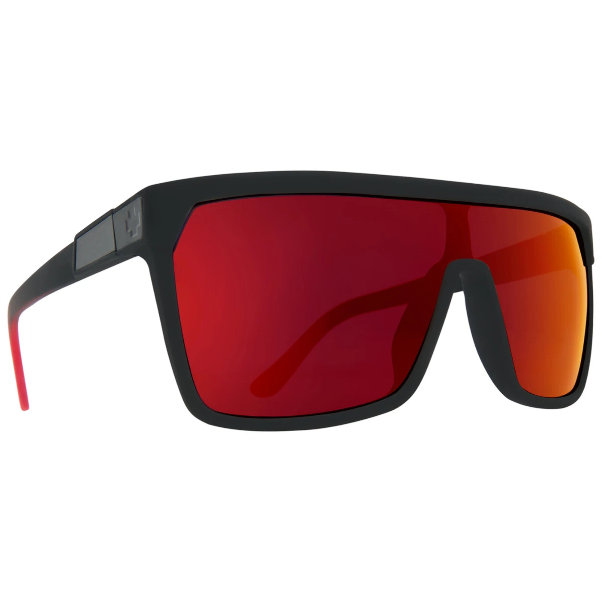 SPY Flynn Sunglasses Soft Matte Black HD Gray Green with Red