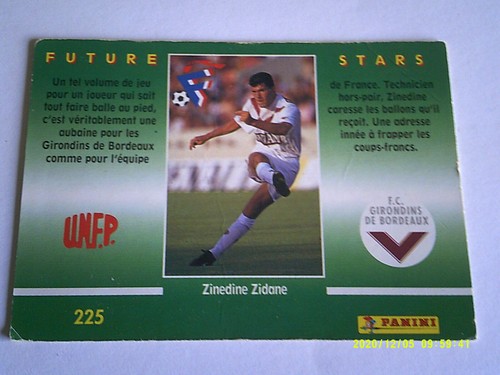 IMAGE PANINI FUTURE STARS FOOTBALL ZINEDINE ZIDANE BORDEAUX REAL MADRID - Imagen 2 de 2