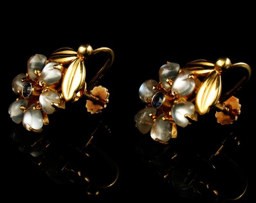 PENDIENTES DE PIEDRA LUNAR NATURAL Y ZAFIRO TIFFANY & CO. ART DECO DE COLECCIÓN - Imagen 3 de 10