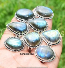 Labradorite Gemstone Fashion Ring Wholesale Lot 925  Silver Plated Rings