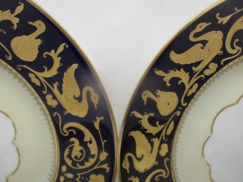 4 Hutschenreuther Bavaria Blue/Black with Gold Swans & Flowers Dinner Plates - Picture 3 of 12