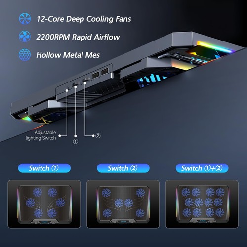 Laptop Cooling Pad with 12 Quiet Fans, Slim Portable for 12-17.3 Inch Laptop ... - 第 6/8 張圖片