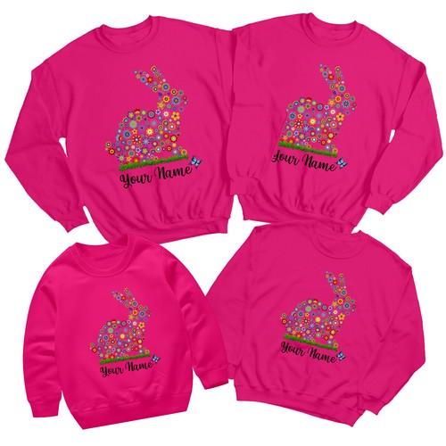 Personalised Family Bunny Happy Easter Sweatshirt Jumper Matching Outfit 1#ED - Picture 15 of 27