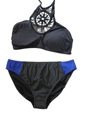 Marks & Spencer/Primark UK 16/20 Black Mix Removable Pads Colour Block Bikini